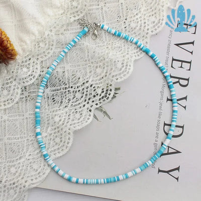 Blue and white puka shell necklace