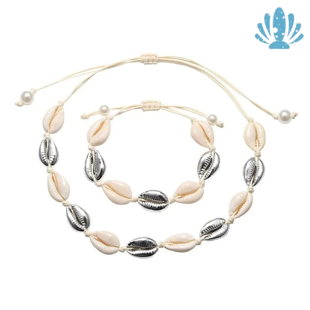 Cowrie shell necklace silver