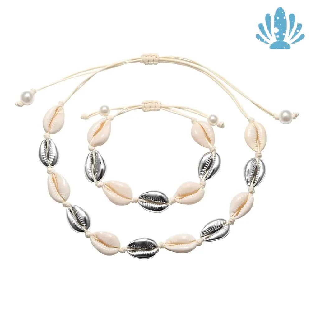 Cowrie shell necklace silver